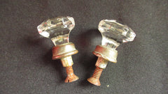 2 x Antique Clear Cut Glass & Nickel Drawer Knobs