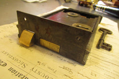 8" x 5" Victorian Cast Iron & Brass Door Rim Lock, Key Keep - Colledge & Bridgen Wolverhampton Lozenge