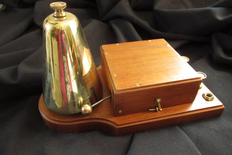 Restored Antique Wood & Chromed Brass Electric Conical Doorbell - 3 - 8 Volts