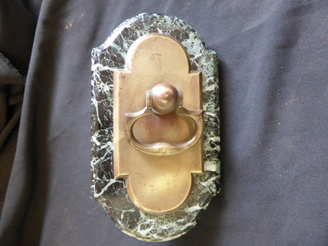 Antique Brass and Marble Mechanical Door Bell Pull