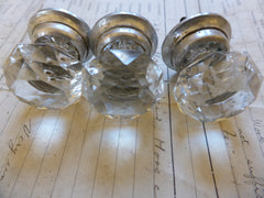 3 Antique Clear Cut Glass & Nickel Drawer Knobs