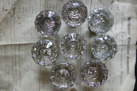 4 Pairs Antique 12 Sided Glass & Brass Door Knobs - Purple tint