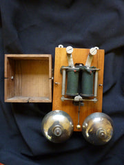 Vintage French Wood & Steel Double Telephone Extension Bell