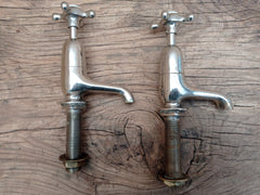 Dent & Hellyer London - Antique Reclaimed Refurbished Nickle Plated Brass Sink Taps