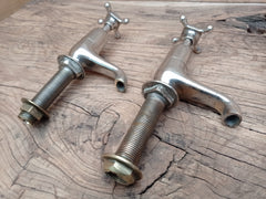 Dent & Hellyer London - Antique Reclaimed Refurbished Nickel Plated Brass Sink Taps