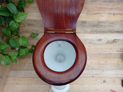 Antique High Level Mahogany Wooden Toilet Seat + Lid