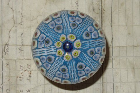 Large Vintage Strathearn Millefiori Glass Paperweight Door Handle -blue (9}