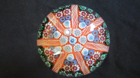 Vintage Strathearn Millefiori Glass Paperweight Door Handle - Orange/Blue (2)