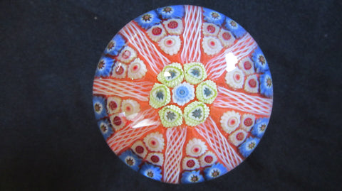 Vintage Strathearn Millefiori Glass Paperweight Door Handle - Orange/Blue (3)