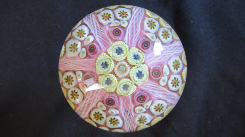 Large Vintage Strathearn Millefiori Glass Paperweight Door Handle -yellow & pink