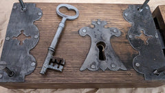 9" Ornate Wood & Cast iron Church / Castle Rim Lock with Key, Keep & Screws