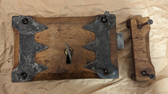 9" x 5 3/4" Wooden & Cast iron Church / Castle Rim Lock with Key & Keep