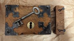 8" Ornate Wood & Cast iron Church / Castle Rim Lock with Key, Keep & Screws