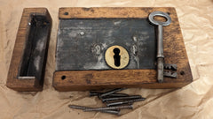 8" Ornate Wood & Cast iron Church / Castle Rim Lock with Key, Keep & Screws