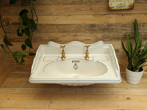 Vintage blue & White Dolphin Shell Johns Armitage Sink 2