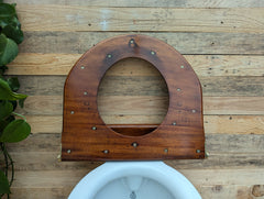 Antique High Level Mahogany Open Throne Toilet Seat - Brass Screws