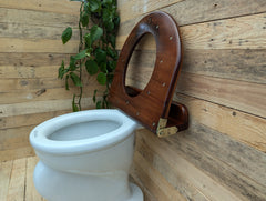 Antique High Level Mahogany Open Throne Toilet Seat - Brass Screws