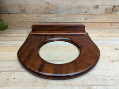 Antique High Level Mahogany Open Throne Toilet Seat - Brass Screws