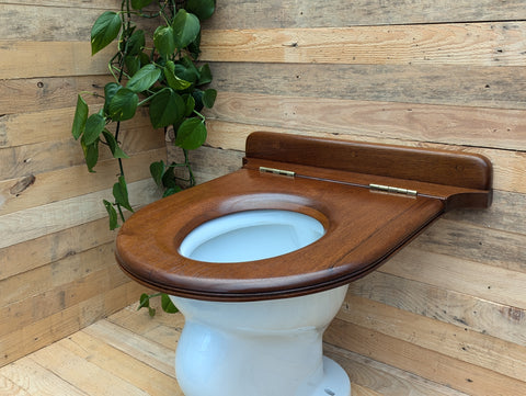 Antique High Level Teak Open Throne Toilet Seat - Brass Screws