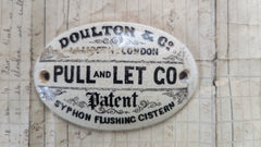 Doulton Lambeth & London, "PULL & LET GO" Syphon Flushing Cistern Ceramic Sign