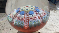 Large Vintage Strathearn Millefiori Glass Paperweight Door Handle - orange (13}