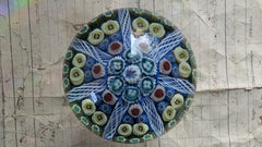 Large Vintage Strathearn Millefiori Glass Paperweight Door Handle - blue (15}