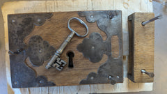 10" x 6.5" Restored Wooden & Cast iron Church / Castle Rim Lock, Key, Keep & Screws