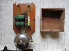 Restored Golden Wood & Brass Electric Doorbell - 3-6 volts