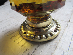 Antique Amber Glass & Brass Entrance Door Centre Knob Pull - Whitehouse's Patent