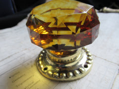 Antique Amber Glass & Brass Entrance Door Centre Knob Pull - Whitehouse's Patent