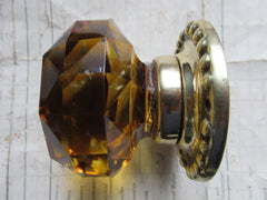 Antique Amber Glass & Brass Entrance Door Centre Knob Pull - Whitehouse's Patent