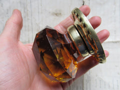 Antique Amber Glass & Brass Entrance Door Centre Knob Pull - Whitehouse's Patent