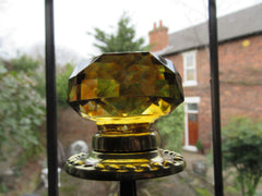 Antique Amber Glass & Brass Entrance Door Centre Knob Pull - Whitehouse's Patent