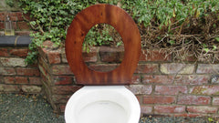 Antique High Level Mahogany Wood Open Toilet Seat - Shaped Back
