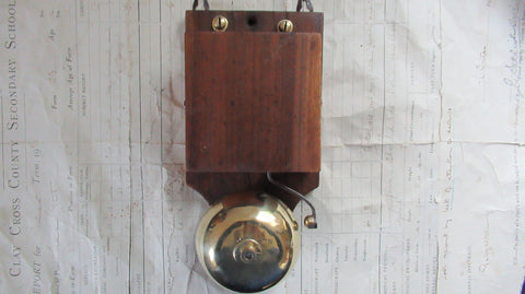 Antique Wood & Brass Electric Doorbell - 3 -6 volts