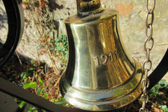 Large Cast Brass & Wrought Iron Wall Mounted Bell - Pub, School, Church...