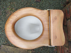 Antique High Level Wood Open Toilet Seat - Shaped Back