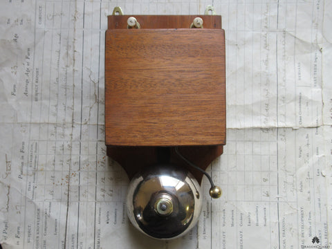 Art Deco Wood & Brass Electric Doorbell - 3 -6 volts