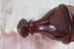Antique Turned Wooden Electric Servants Bell or Light Push - Carved Pattern