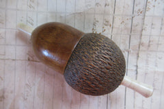 Antique Turned Wooden Electric Servants Bell or Light Push - Acorn