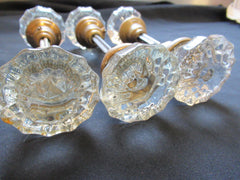 3 Pairs Antique 12 Sided Glass & Brass Door Knobs