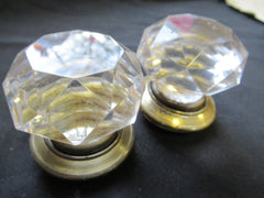 Pair Antique Cut Glass Door Knobs & Concealing Back Plates - Hart & Son Pitts London