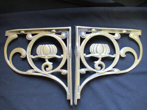 9" Brass High Level Toilet Cistern Brackets - Art Nouveau Style