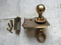 Vintage Brushed Brass Door Rim Lock, keep & door handles