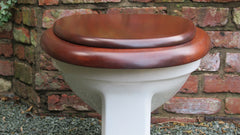 Antique High Level Mahogany & Brass Toilet Seat with Lid - Chrome Brackets