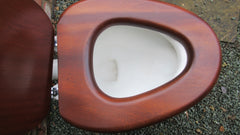 Antique High Level Mahogany & Brass Toilet Seat with Lid - Chrome Brackets