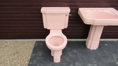 Vintage 1959 Art Deco Standard Toilet, Cistern, Sink & Pedestal - Baby Pink