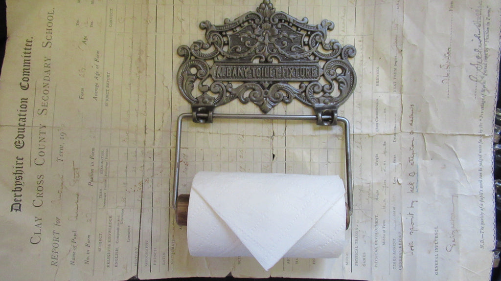 Fancy Cast Iron and Wood Antique Toilet Roll / Paper Holder - Albany