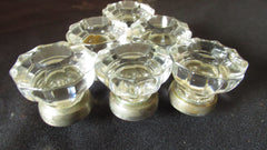 6 x Antique Clear Cut Glass & Nickel Drawer Knobs