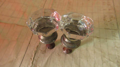 2 x Antique Clear Cut Glass & Nickel Drawer Knobs